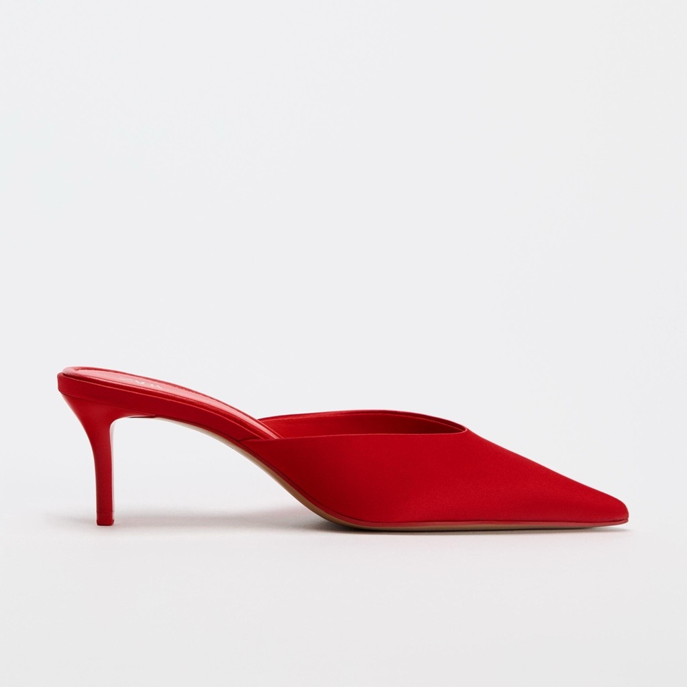 Satin effect heeled mules red Zara